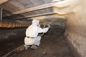 isolation plancher sur vide sanitaire par mousse polyuréthane projetée