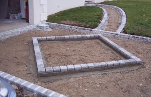 pose d'un calepinage de pavé pour dalle béton